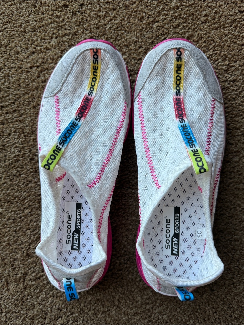 Socone Women's White & Pink Slip-On Water Shoes (Size EU 38, US 7)